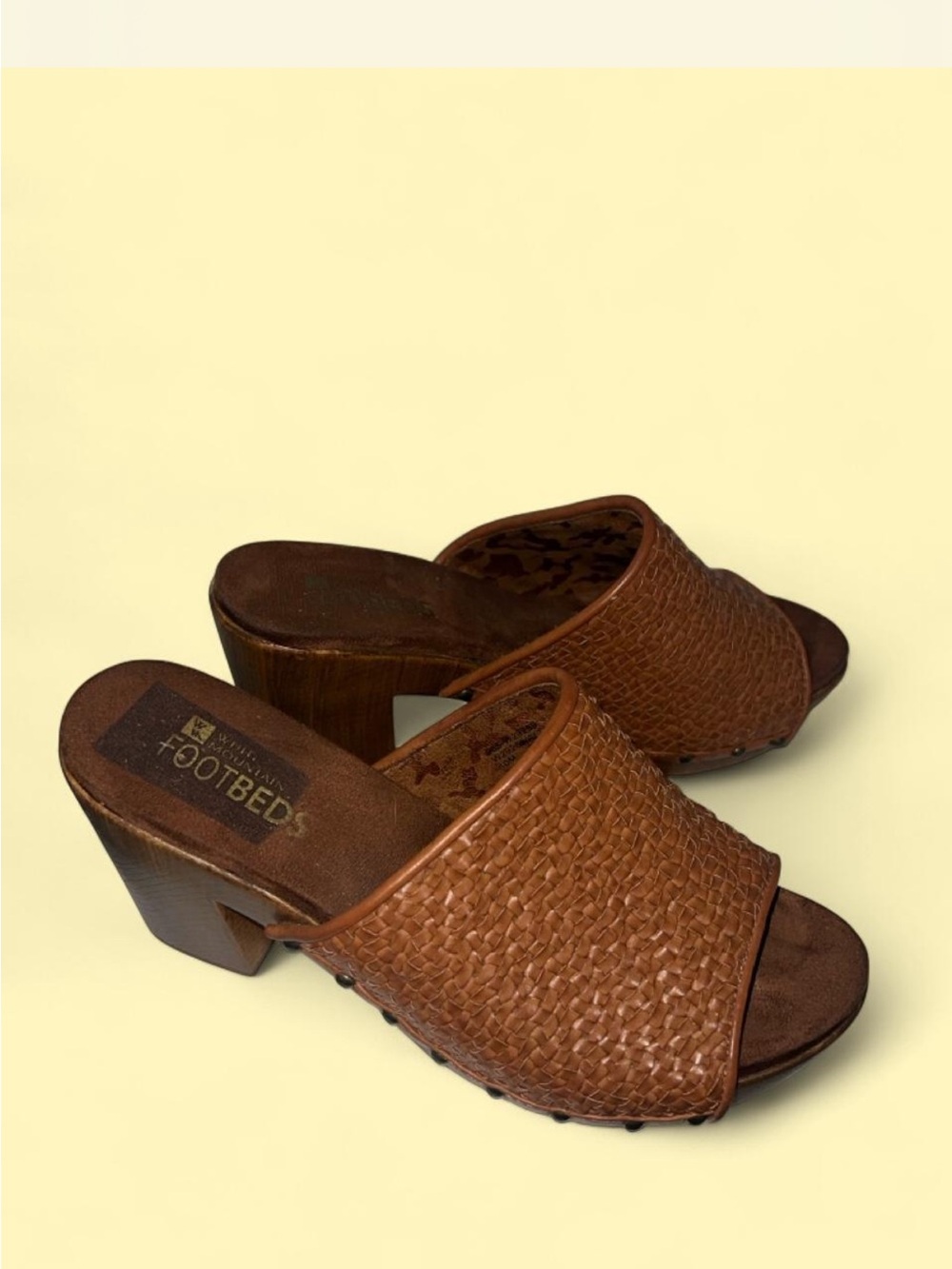 White Mountain Brown Woven Leather Slide Mules